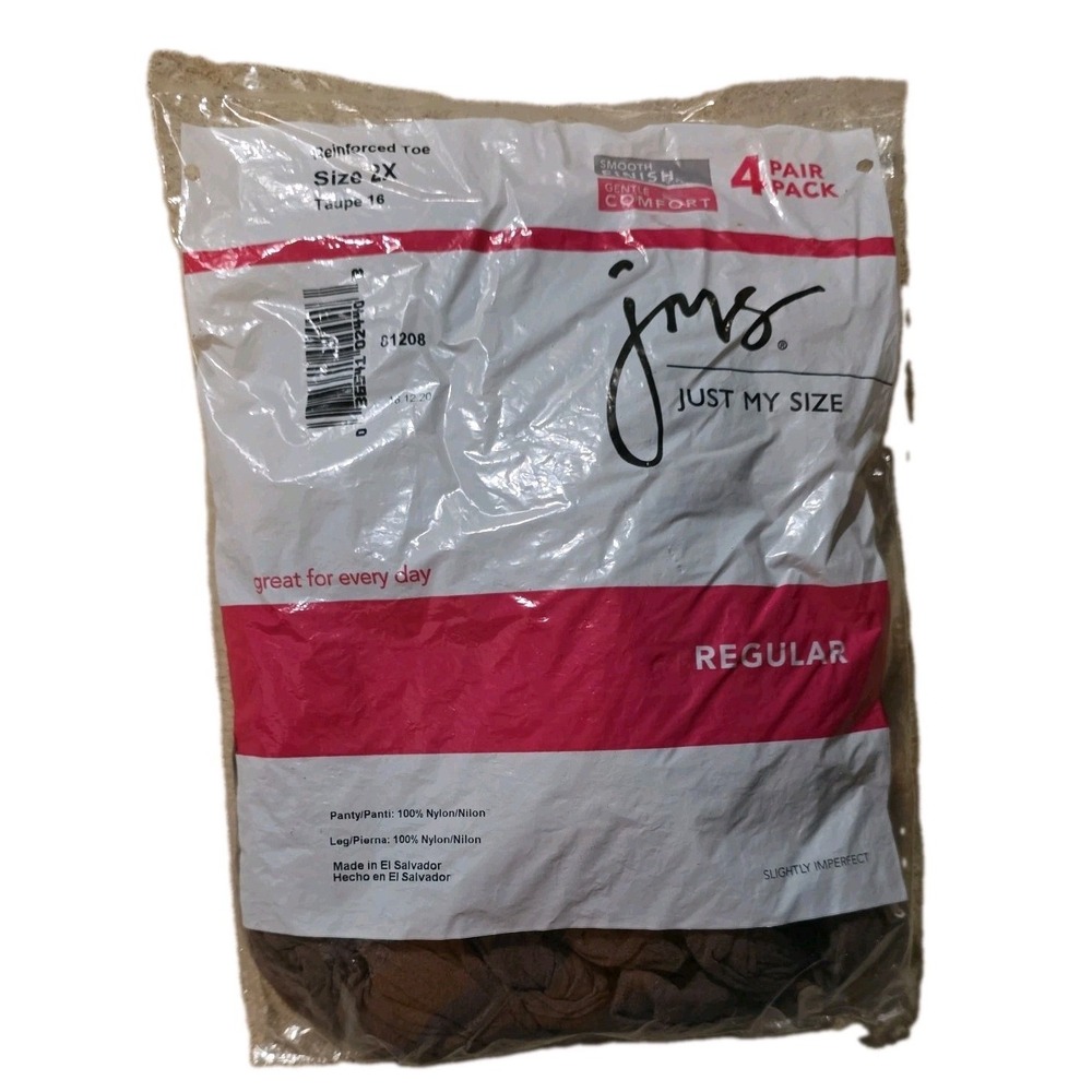 New Just My Size Regular Pantyhose Slightly Imperfect 2X Taupe 4-Pair Pack